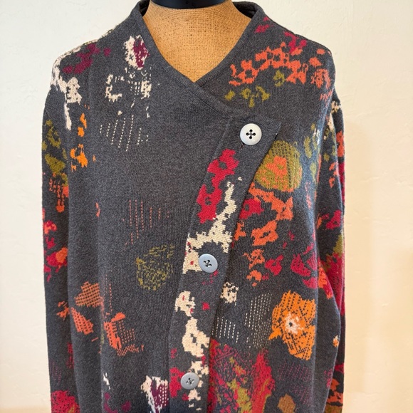J. Jill Multicolor Floral Heavy Knit Wool Alpaca Blend Longline Cardigan Size 3X - Picture 3 of 12